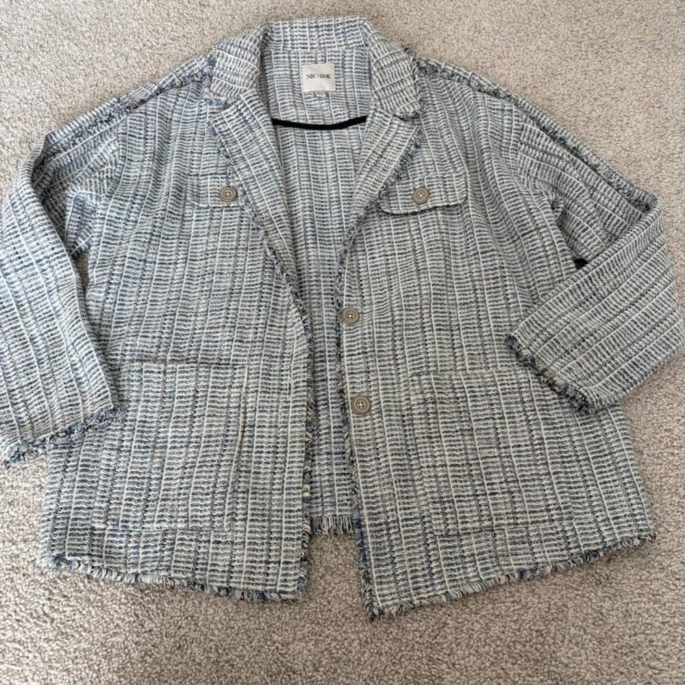 NIC+ZOE Oversized Tweed Blazer Womens XS Blue Relaxed Business Academia Preppy